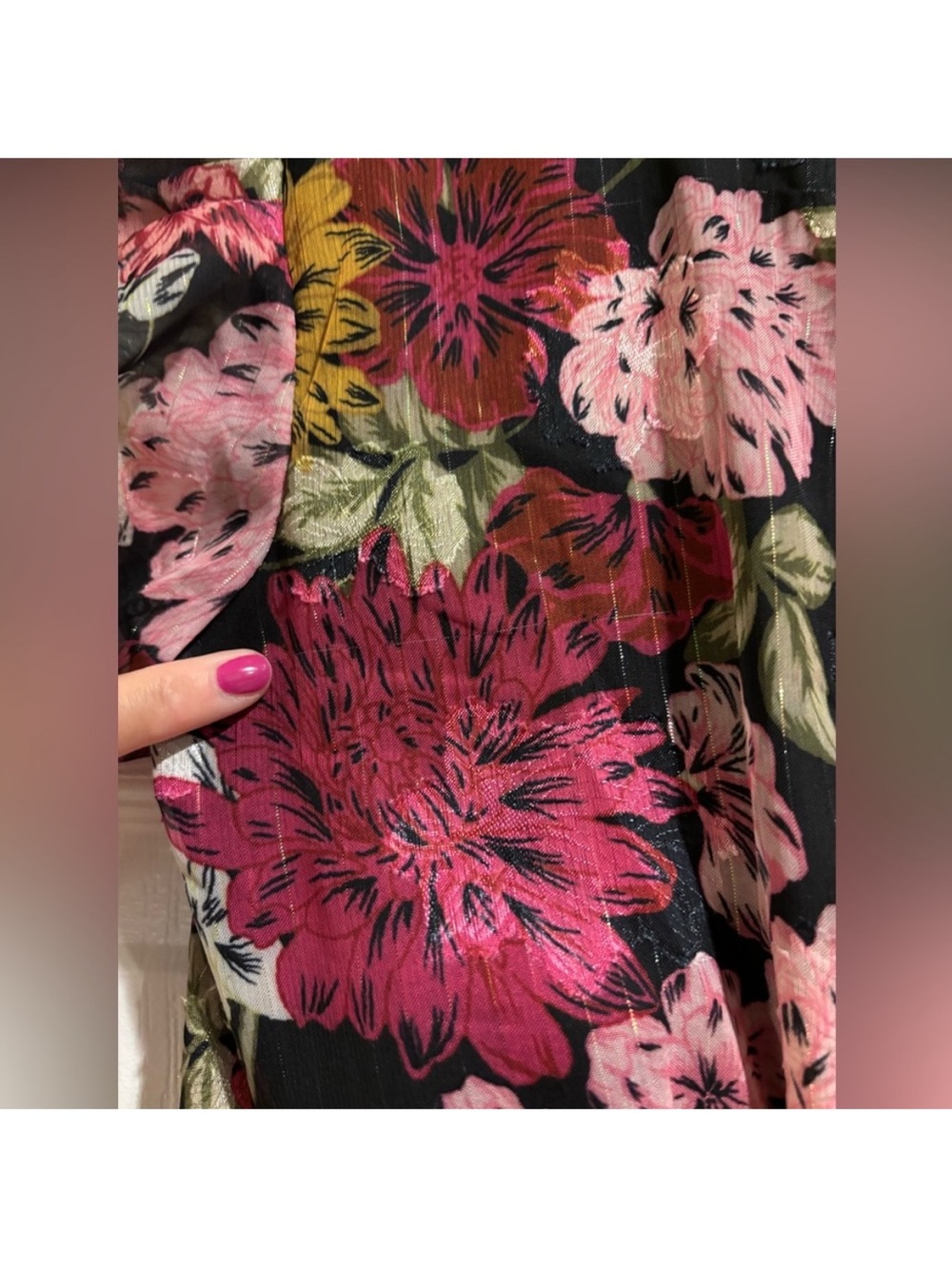 Adelyn Rae Black Floral Tiered V-Neck Maxi Dress with Pink and Yellow Blooms - Picture 6 of 6